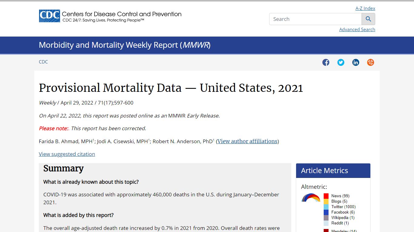 Provisional Mortality Data — United States, 2021 | MMWR